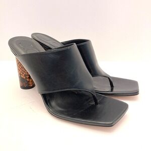 J. Crew Thong Sandals Open Toe High Heel‎ Womens 9 Black Leather Snake Print